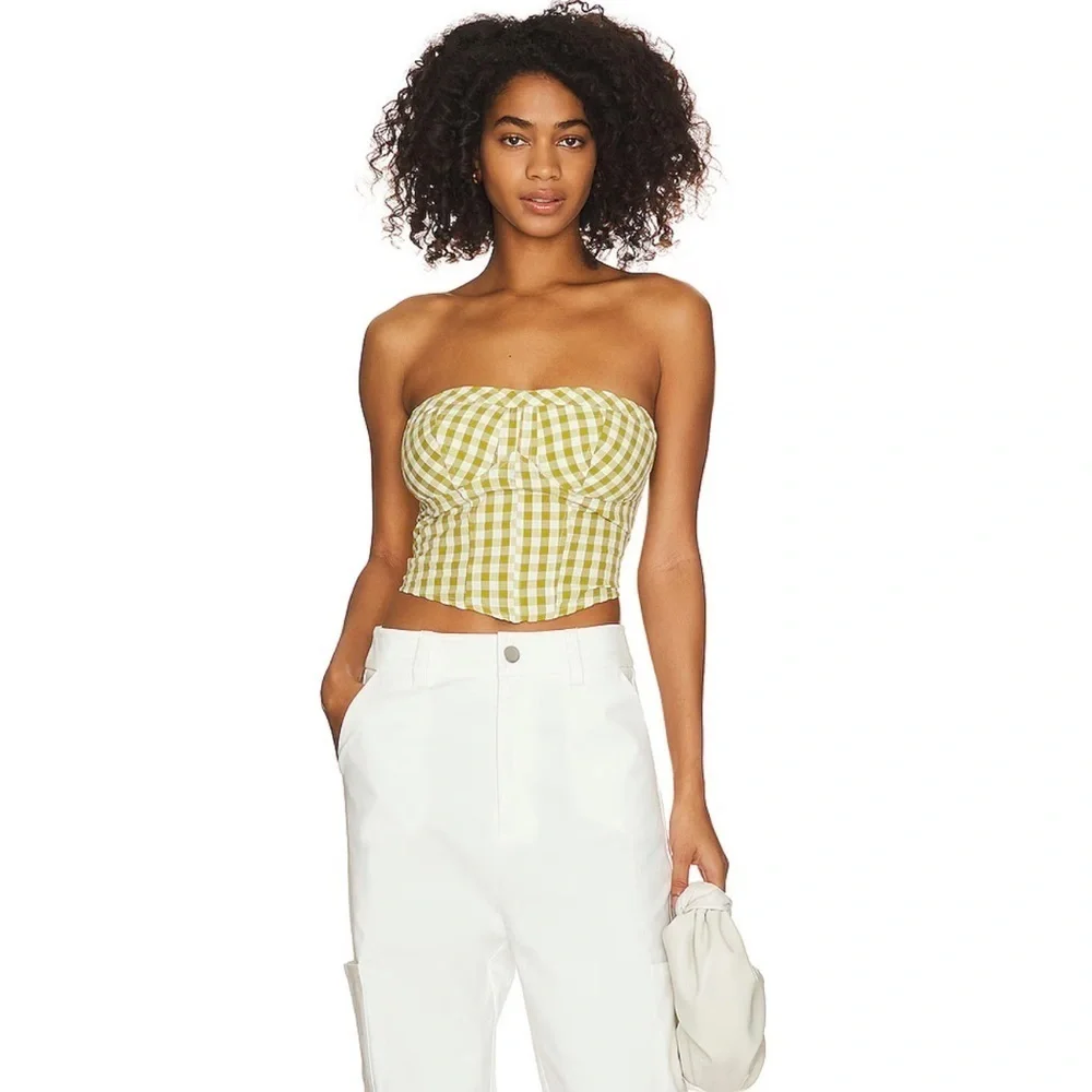 Free People Leilani Tube Top in Green Gingham